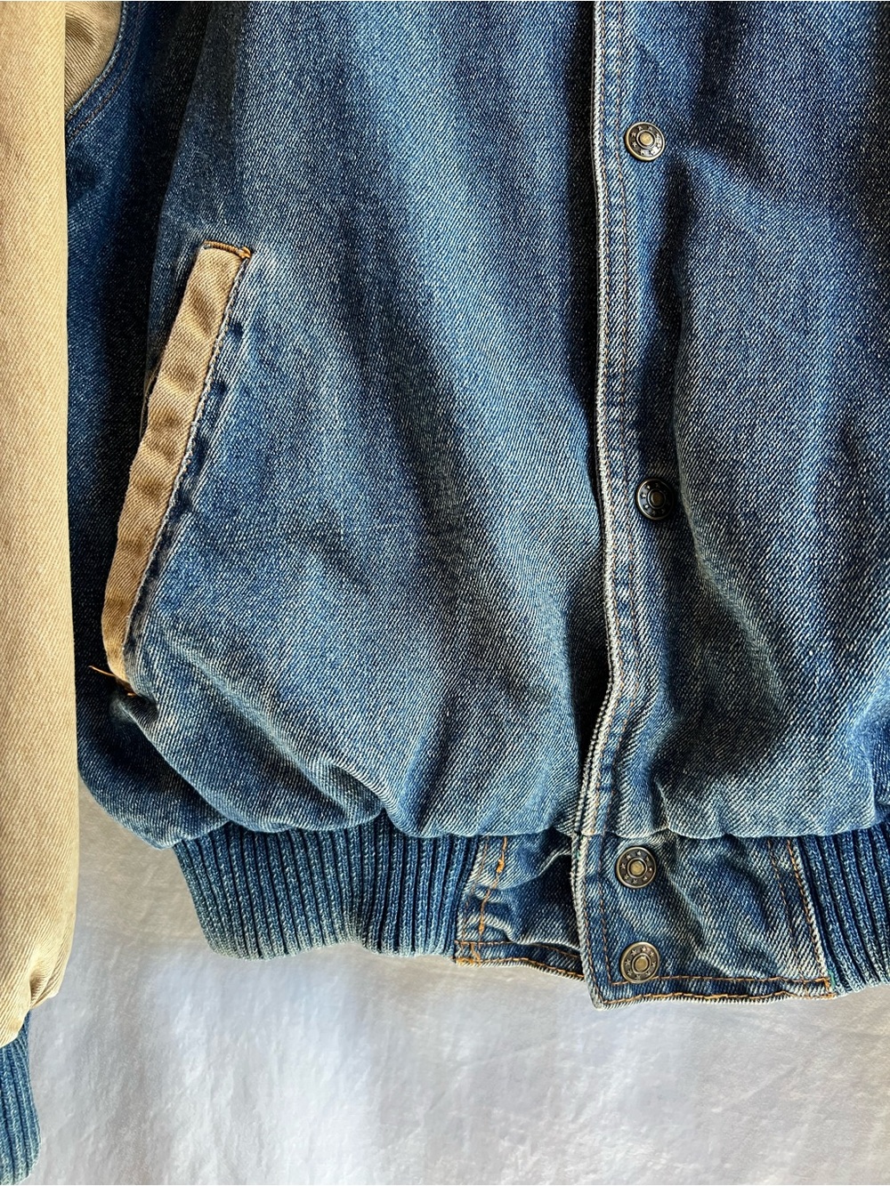 Vintage Caterpillar Denim Varsity Jacket Mens L Workwear CAT Snap Front - Picture 3 of 12